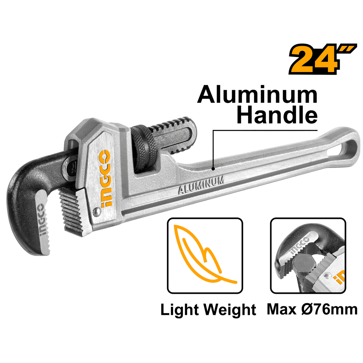 ingco pipe wrench aluminum handle halpw0124 ing-ht alternate view