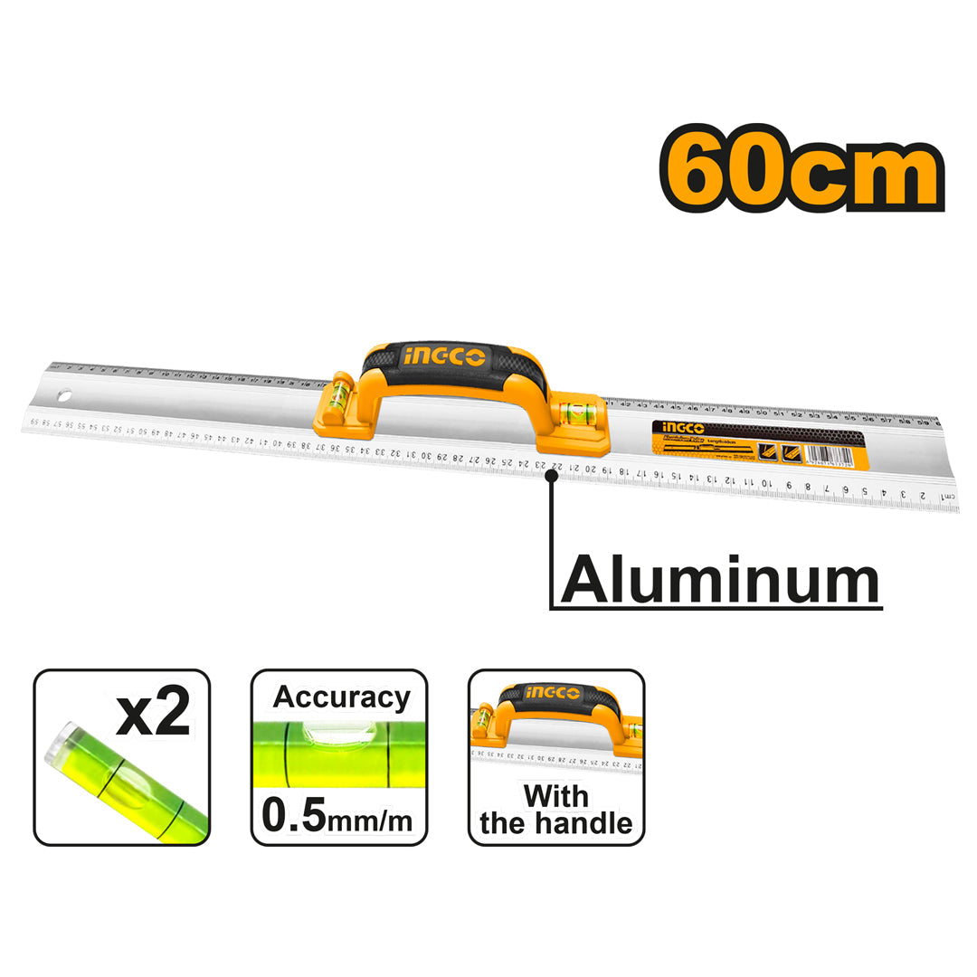 Ingco 60cm Aluminum Ruler With Spirit Level HAR01060 - Winland Depot