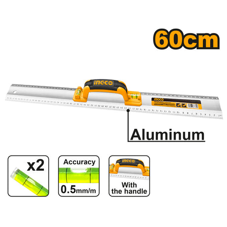 Ingco 60cm Aluminum Ruler With Spirit Level HAR01060 - Winland Depot