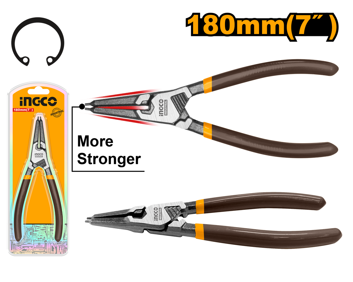 7"/180mm Straight External & Interior Seeger Ring Circlip Pliers with Spring ING-HT