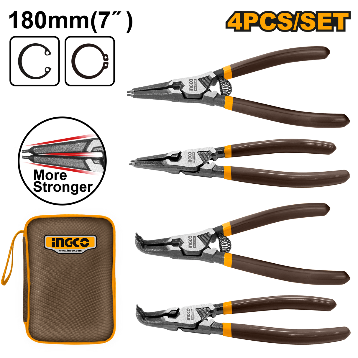 7inch(180mm) 4 Pieces Circlip Pliers Set HCCPS26180 ING-HT
