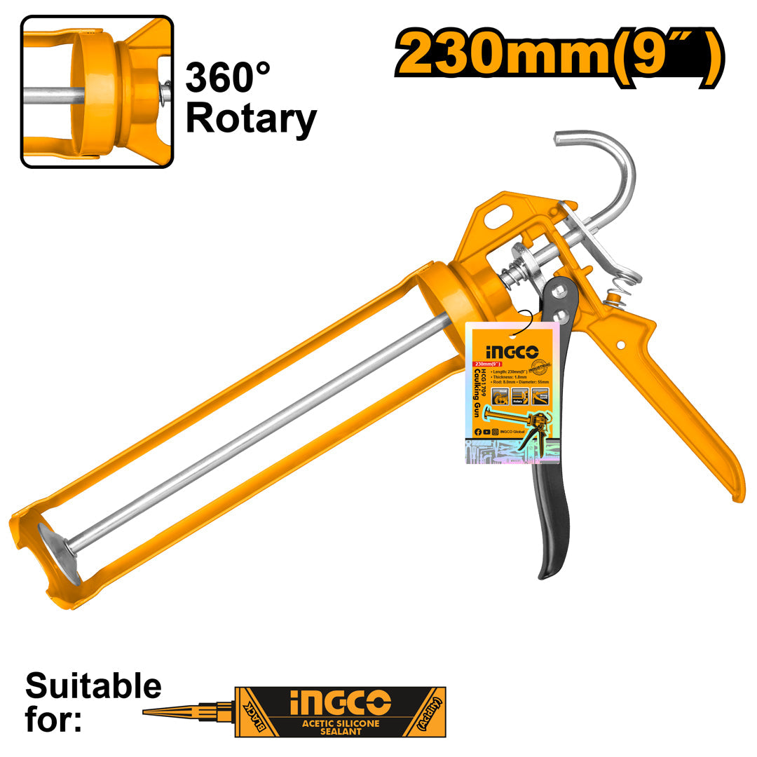 Ingco Industrial Grade Caulking Gun 9 Inch with Strong Aluminum Handle HCG1709