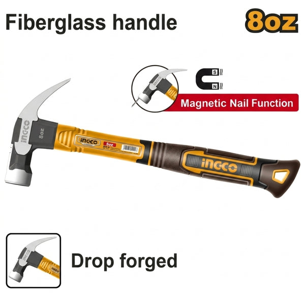 Claw Hammer 8oz/220g | 16oz/450g | 20oz/560g Strong Three-Color Fiberglass Handle ING-HT
