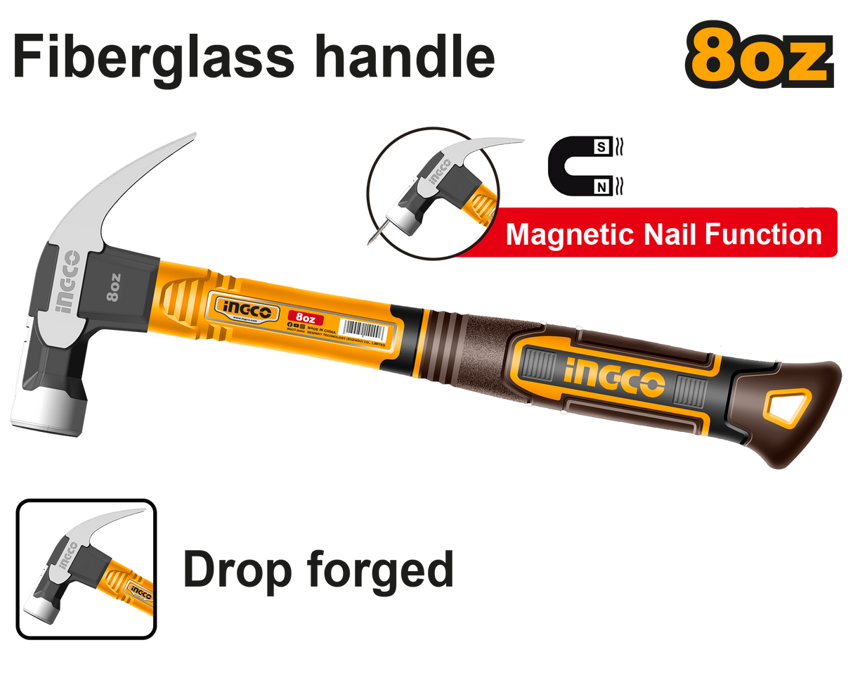 Claw Hammer 8oz/220g | 16oz/450g | 20oz/560g Strong Three-Color Fiberglass Handle ING-HT