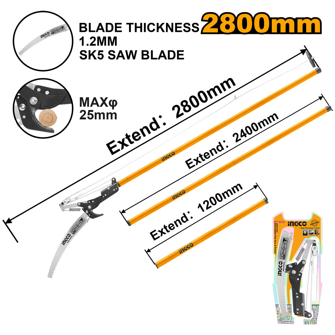 Ingco Extendable Tree Telescopic Pruner with Saw Long Handle HEPS25281