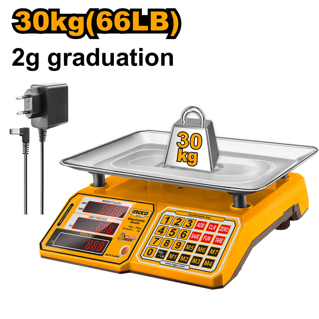 Ingco Rechargeable Electronic Digital Weighing Scale 30Kg HESA3303