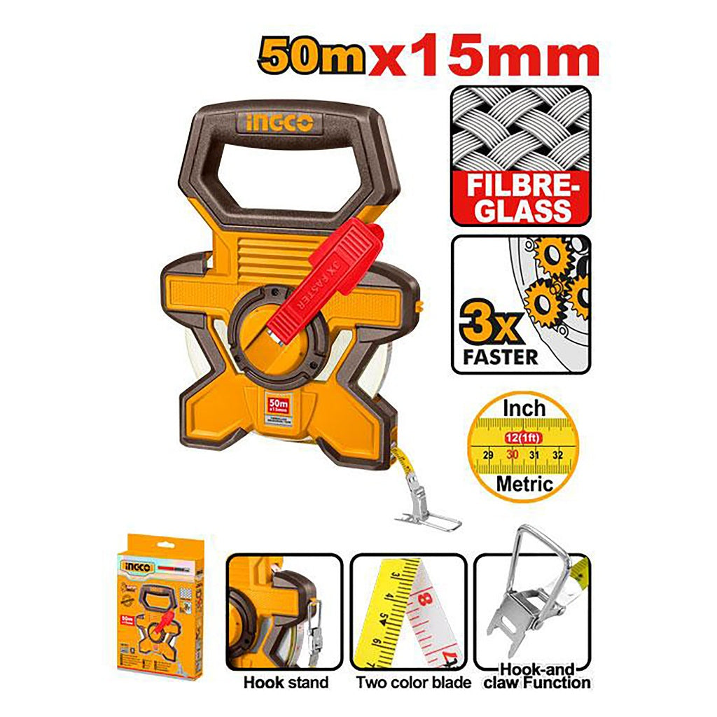 Fiberglass Measuring Tape with Length & Width: 20m x 15mm HFMT1820 ING-HT