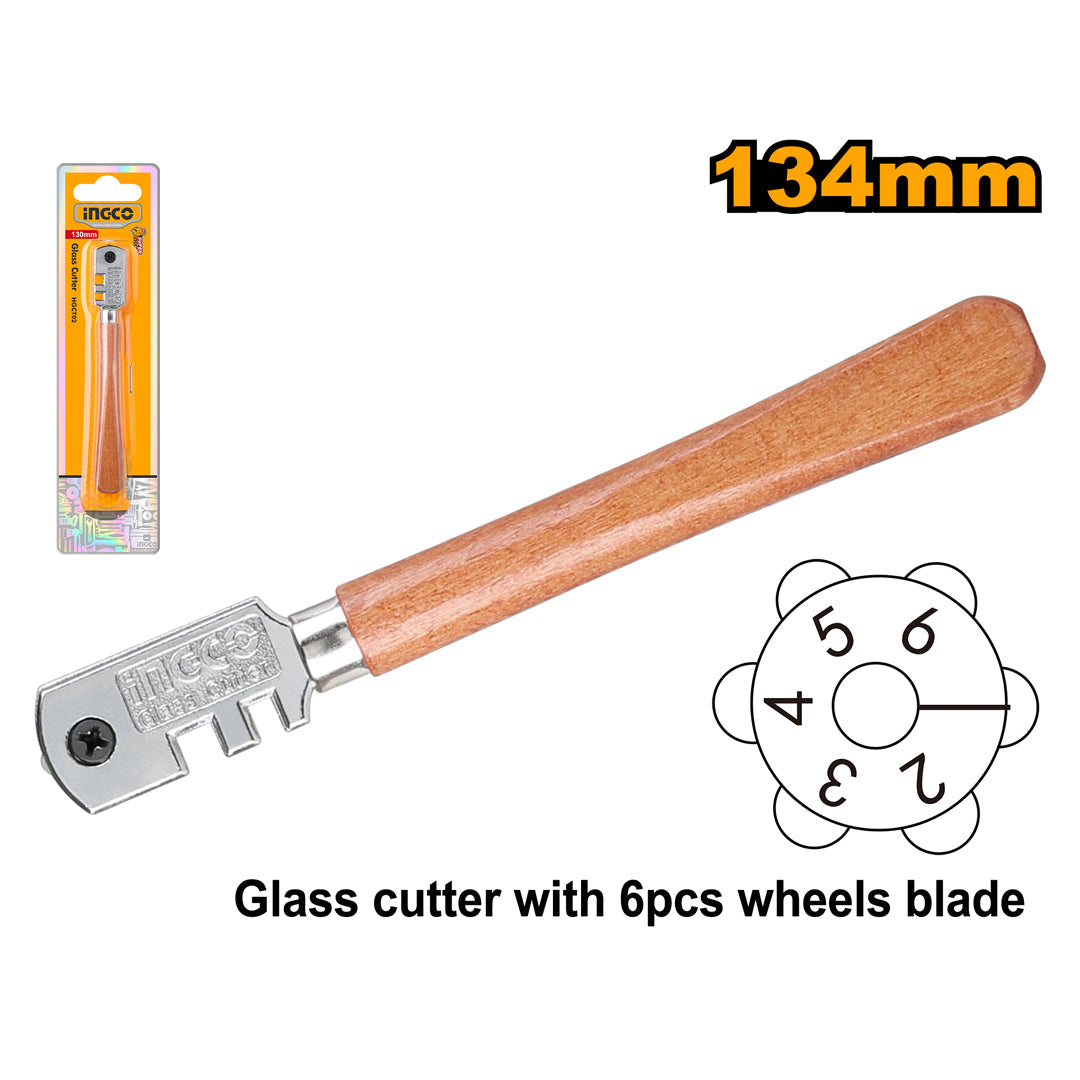 Ingco Eco 6 Piece Wheel Glass Cutter Wooden Handle HGCT02