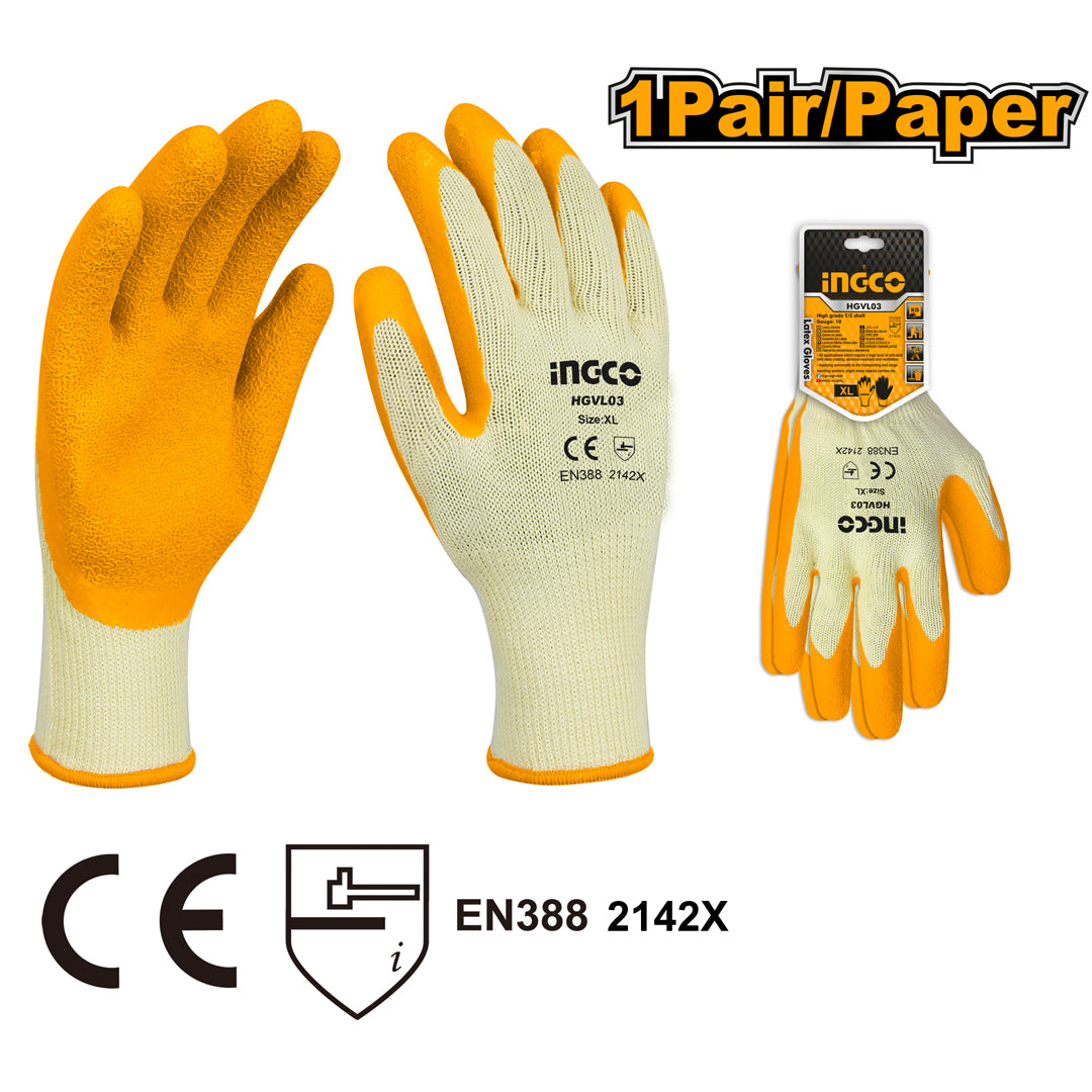 Ingco Industrial High Grade T/C Shell Textured Palm Latex Gloves HGVL03