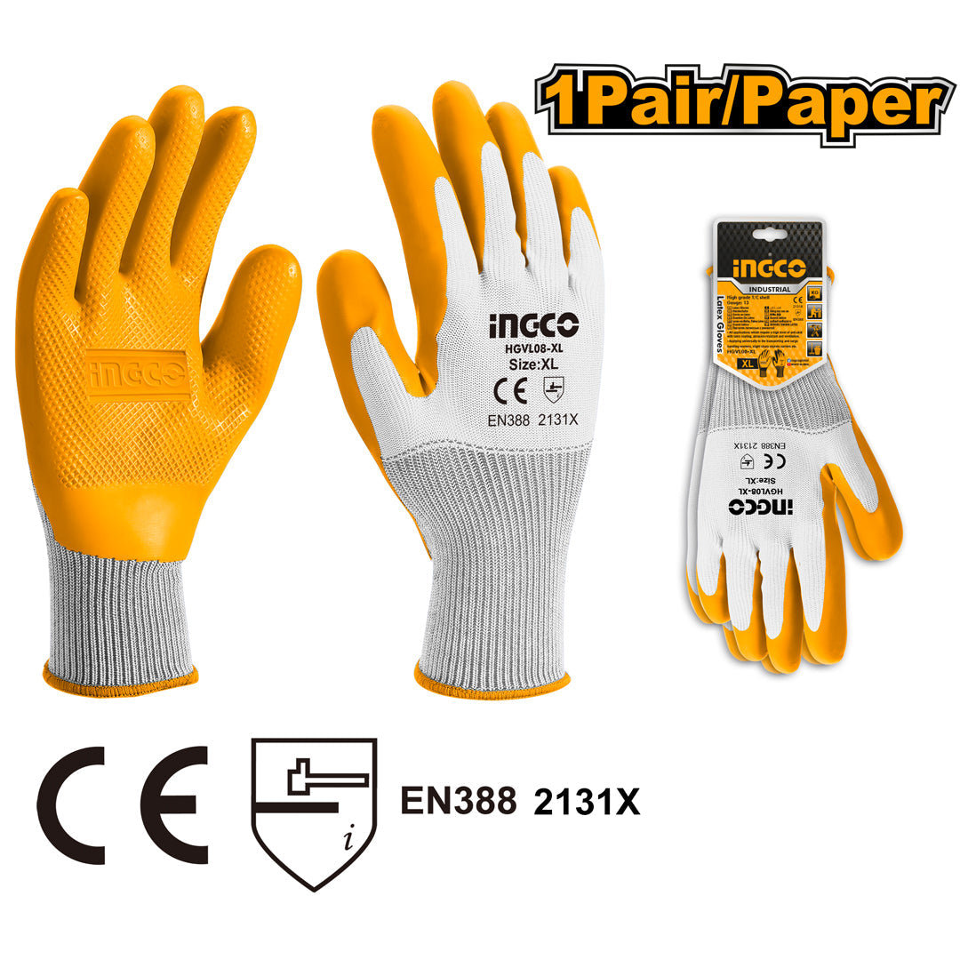Ingco Industrial High Grade T/C Shell Cut-Resistance Latex Gloves HGVL08-XL