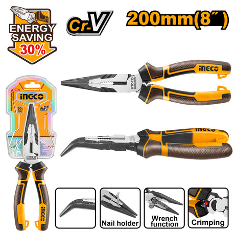 Ingco 8 Inches High Leverage Bent Nose Pliers Cr - V Steel Material HHBNP28201 - Winland Depot