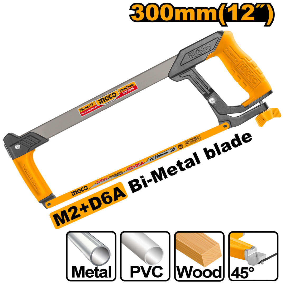 Ingco Industrial Hacksaw Frame 12 Inch (300mm) with Adjustable Frame HHF3008