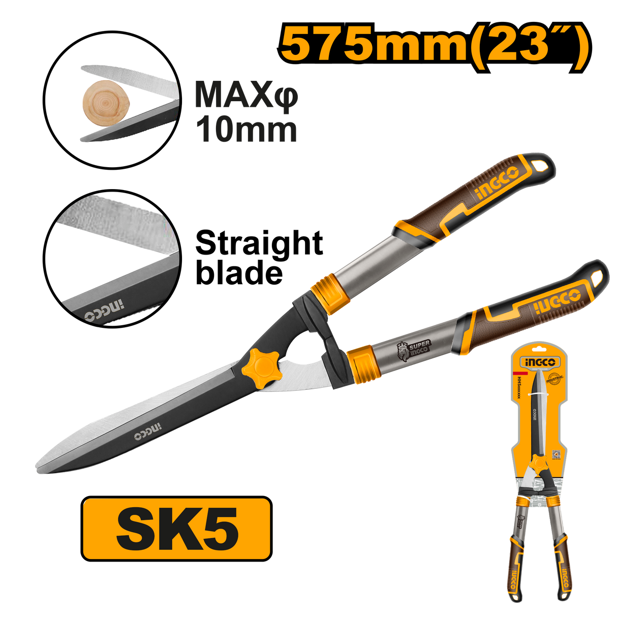 INGCO 22-Inch Hedge Shear Grass Cutter Carbon Steel