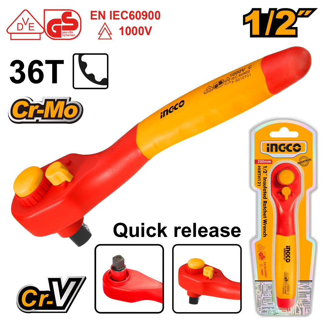 Ingco Insulated Ratchet Wrench 1/2 Inch 250mm Cr-V HIRTH121
