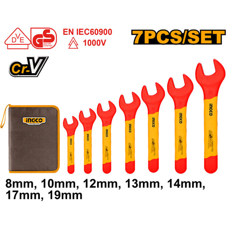 Ingco 7 Pcs Insulated Open End Spanner Set HKISPA0701 - Winland Depot