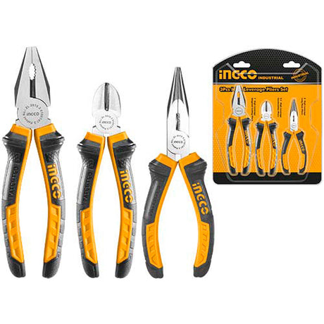 Ingco 3 Pcs CR - V Pliers Set Long Nose Combination Plier Cut HKPS08318 - Winland Depot