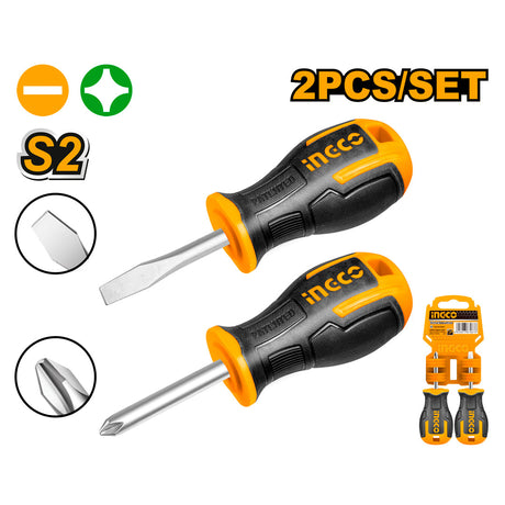 Ingco 2 Pcs Slotted and Phillips Screwdriver Set S2 Round Shank HKSDS2028 - Winland Depot