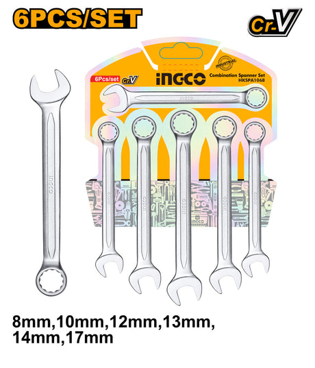 Ingco 6 Pcs / Set Combination Spanner Set 8 - 17mm HKSPA1068 - Winland Depot
