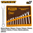 Ingco 12 Pcs Combination Wrench Spanner Set 6 - 24mm HKSPA1142 - Winland Depot