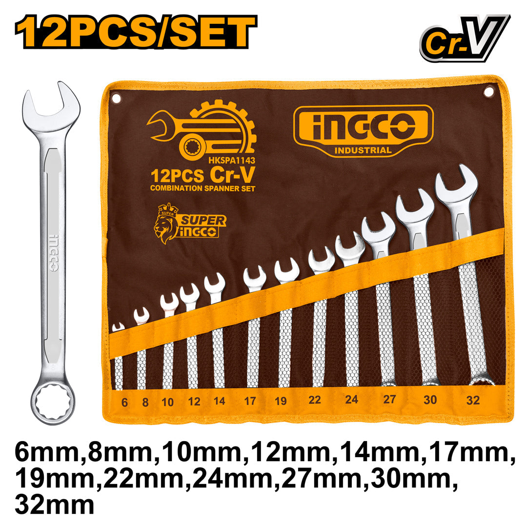 Ingco 12 Pcs Combination Spanner Wrench Set 6 - 32mm HKSPA1143 - Winland Depot