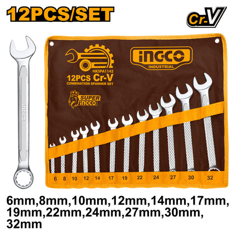 Ingco 12 Pcs Combination Spanner Wrench Set 6 - 32mm HKSPA1143 - Winland Depot