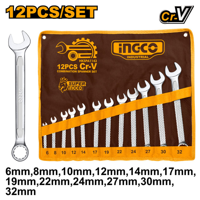 Ingco 12 Pcs Combination Spanner Wrench Set 6 - 32mm HKSPA1143 - Winland Depot