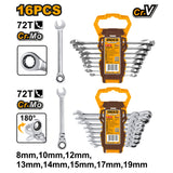 Ingco Set of 16 PCS Ring Ratchet Spanner Set HKSPAR2016 ING-HT