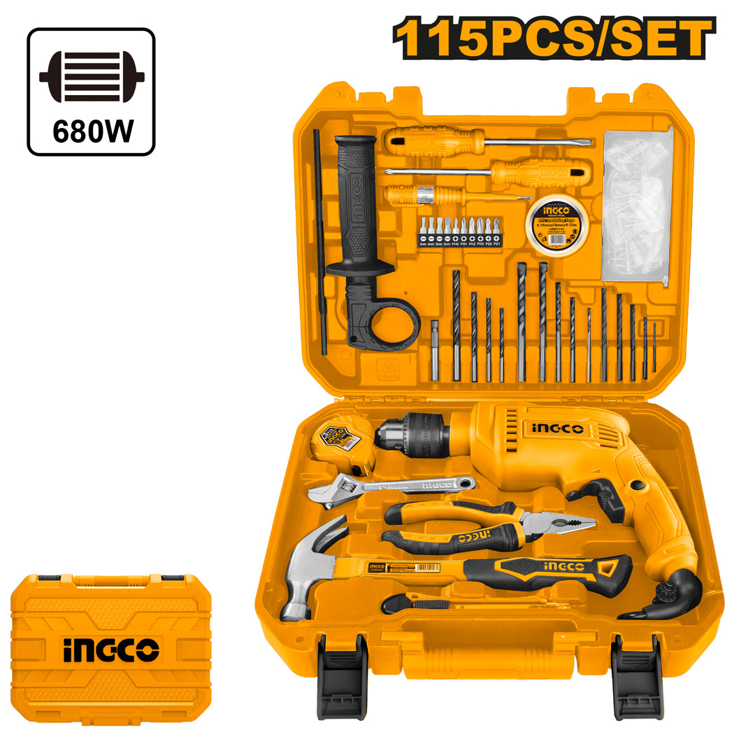 Impact Drill with 115 pcs Tools Set Accessories and Case HKTHP11151