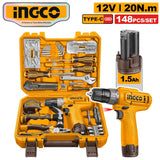 Ingco Lithium-Ion Cordless Drill Driver w/ Household Tool Set  148pcs/89pcs ING-HT