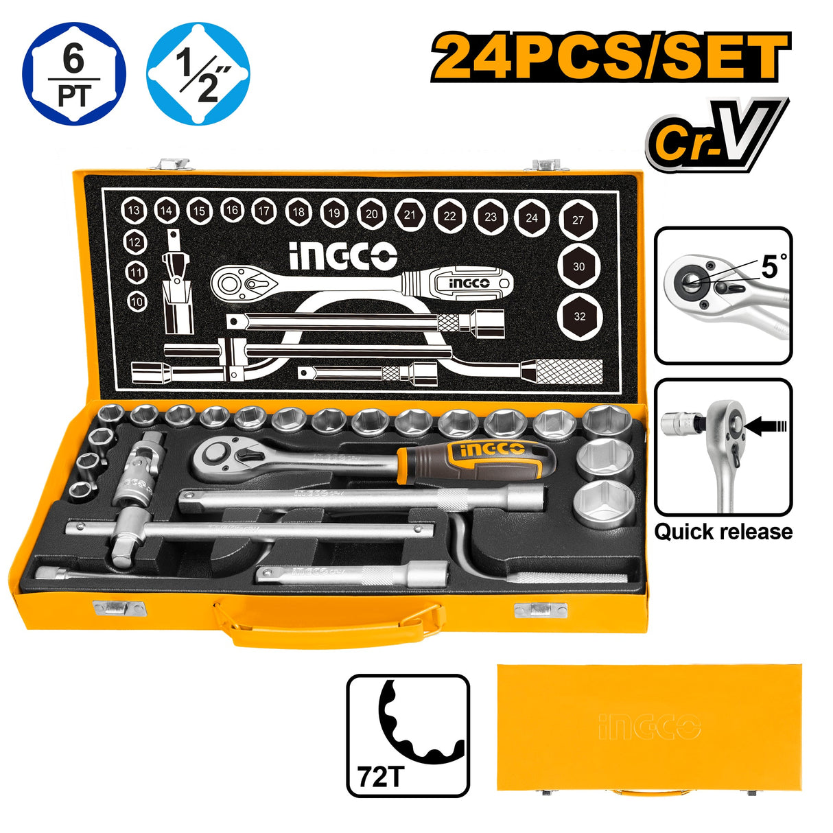 Ingco 24 Pcs Socket Set 1/2 Inch HKTS0243 - Winland Depot