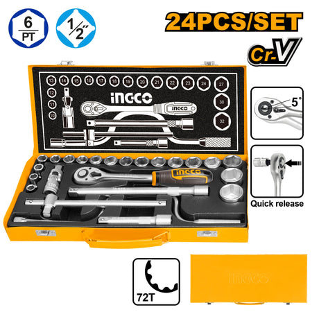 Ingco 24 Pcs Socket Set 1/2 Inch HKTS0243 - Winland Depot