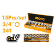 Ingco 15 Pcs Drive Socket Set 3/4 - Inches HKTS034151 - Winland Depot
