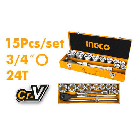 Ingco 15 Pcs Drive Socket Set 3/4 - Inches HKTS034151 - Winland Depot