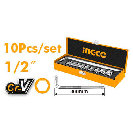 Ingco 10 Pcs 1/2 Inch Socket Set HKTS12101 - Winland Depot