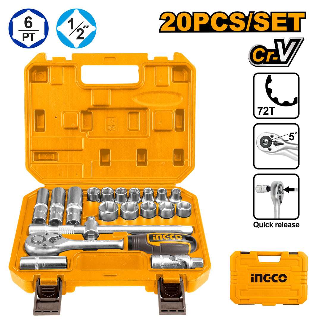 Ingco 20 Pcs / Set 1/2 Inches Socket Set HKTS12201 - Winland Depot