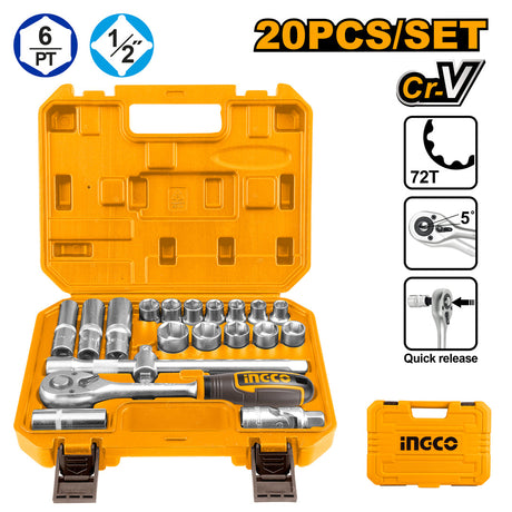 Ingco 20 Pcs / Set 1/2 Inches Socket Set HKTS12201 - Winland Depot