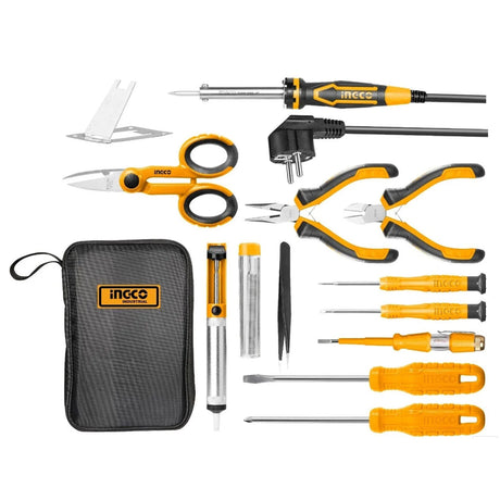 Ingco 13 Pcs Telecom Tool Set Pliers Scissors Soldering Iron Tweezers Pump HKTTS0131 - Winland Depot