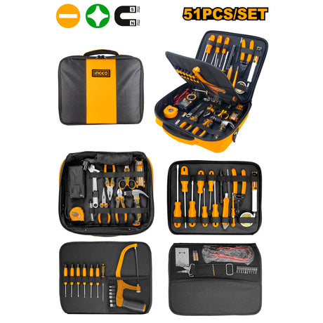 Ingco 51pcs Telecom Tools Set Pliers Screwdriver Blade Measuring Tape Hammer Adjustable Wrench Plier Tool Set HKTTS0511 - Winland Depot