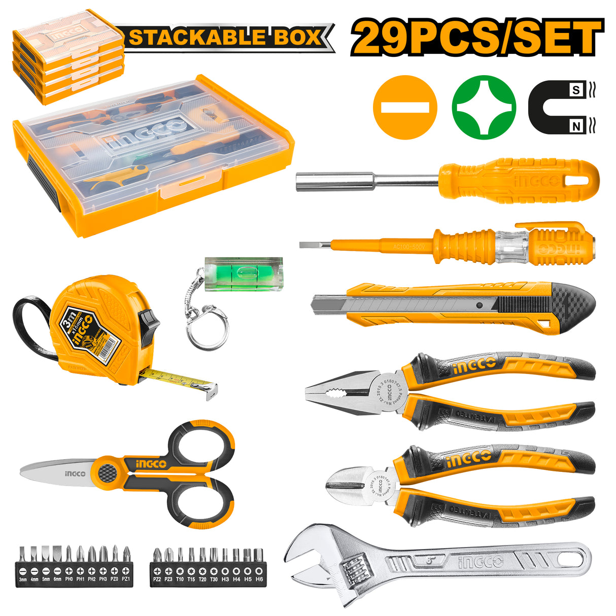 29 Pcs Household Tools Set Pliers Wrench Measuring Tape Test Pencil HKTV01H291