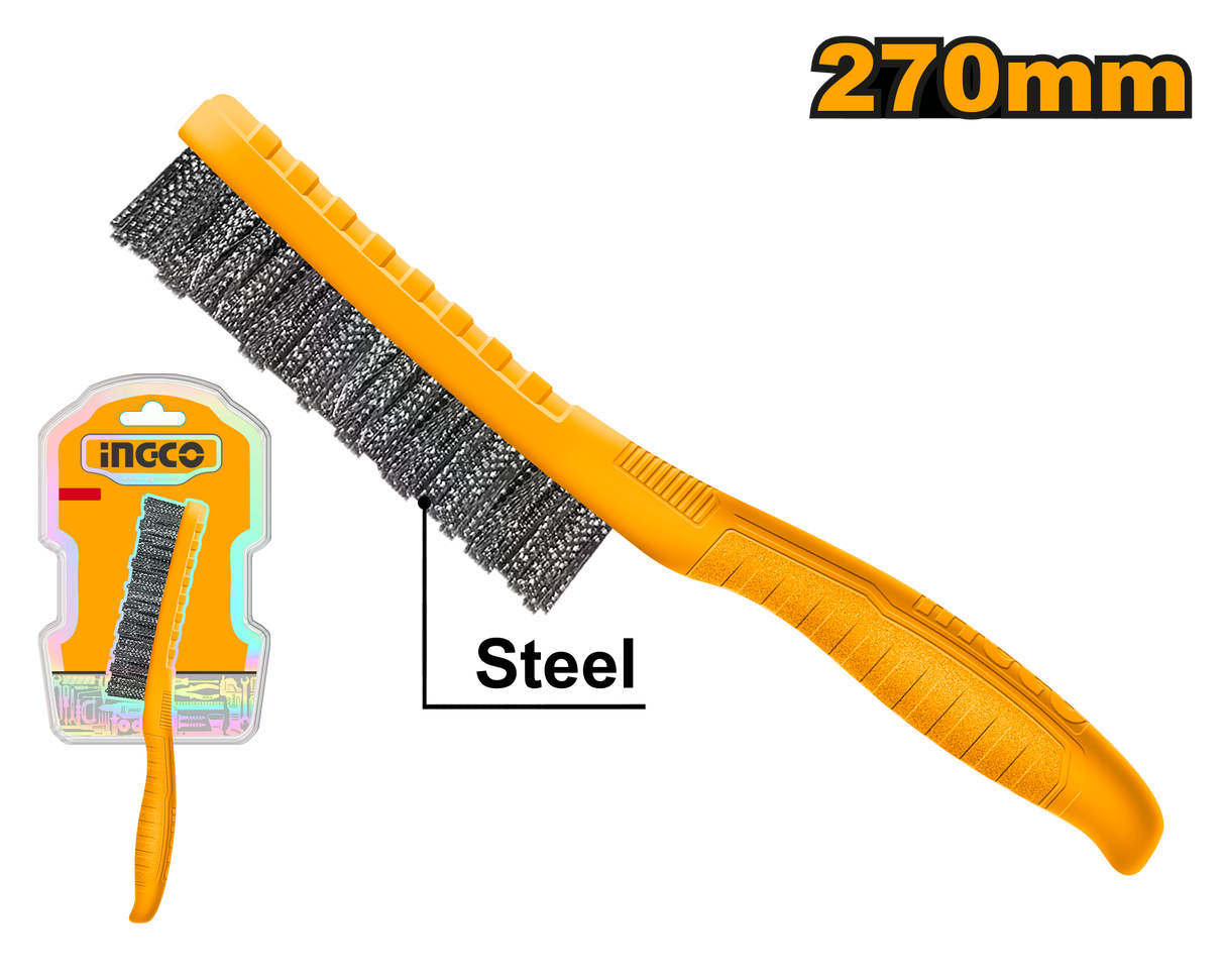 270mm steel wire brush with plastic handle, 5 rows hktwb2705  ING-CT