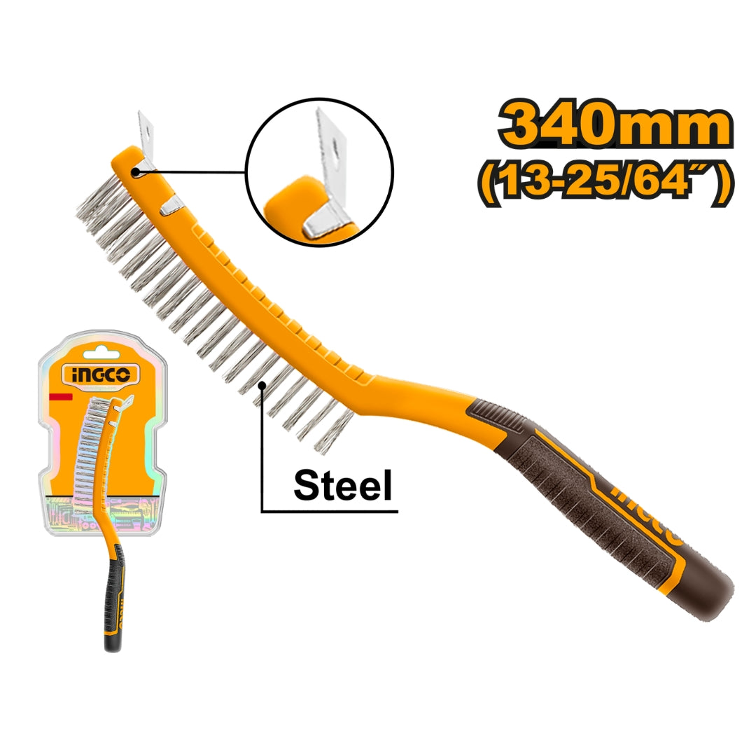 340mm steel wire brush with plastic handle, 3 rows hktwb3403  ING-CT