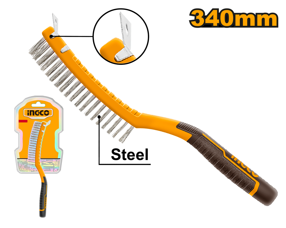 340mm steel wire brush with plastic handle, 3 rows hktwb3403  ING-CT