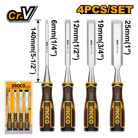 Ingco 4 Pcs / Set Wood Chisel Cr - V HKTWC0401 - Winland Depot