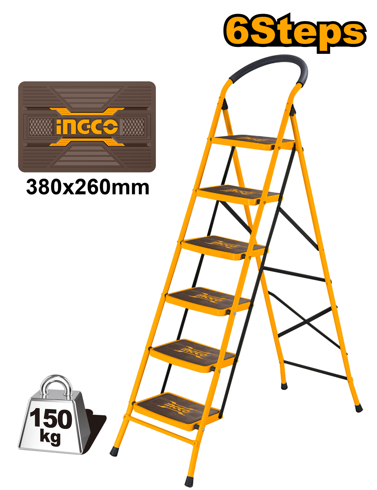 Non-slip Steps with Wide Platform Steel Tube Ladder ING-HT