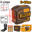 INGCO self-leveling line laser with red and green beam, 0–18m range