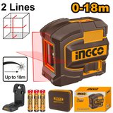 INGCO self-leveling line laser with red and green beam, 0–18m range