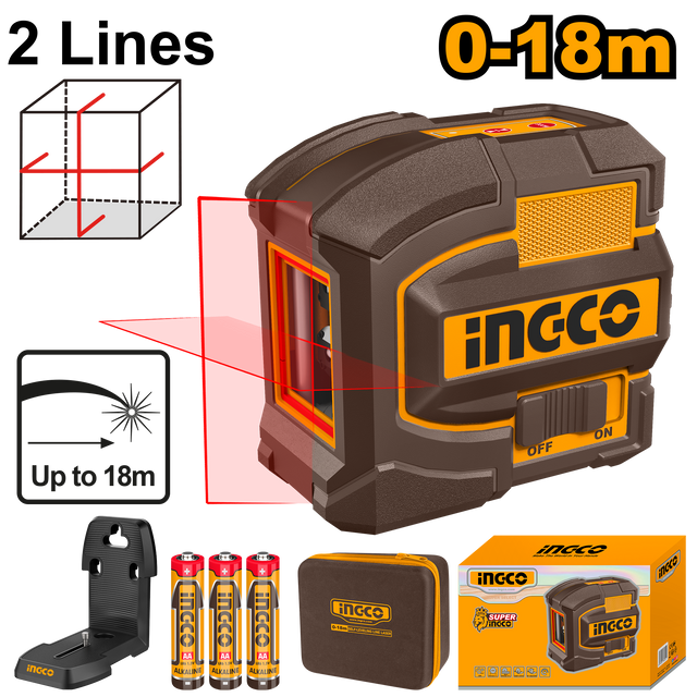 INGCO self-leveling line laser with red and green beam, 0–18m range