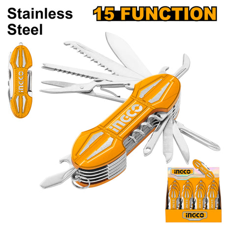 Ingco 15 Functions Multifunction Knife Screwdriver Can Opener Cork Opener Scissors Bottle Opener HMFK8158 - Winland Depot