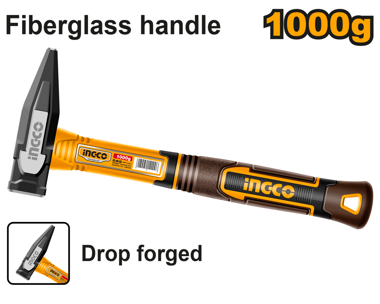 Ingco Machinist Hammer 1000g, 1500g, 2000g With Fiberglass Handle ING-HT