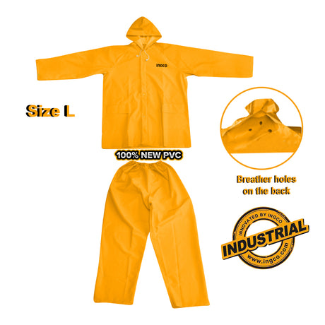 Ingco Industrial Rain Coat Suit Set with Zipper and Pocket
